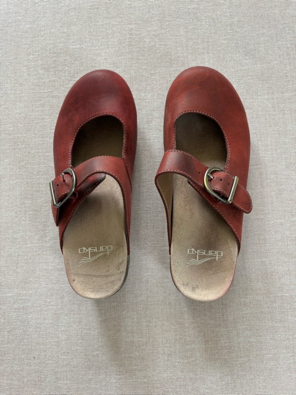 Dansko Women's Red Leather Mary Jane Clogs with Buckle Strap - Picture 2 of 13
